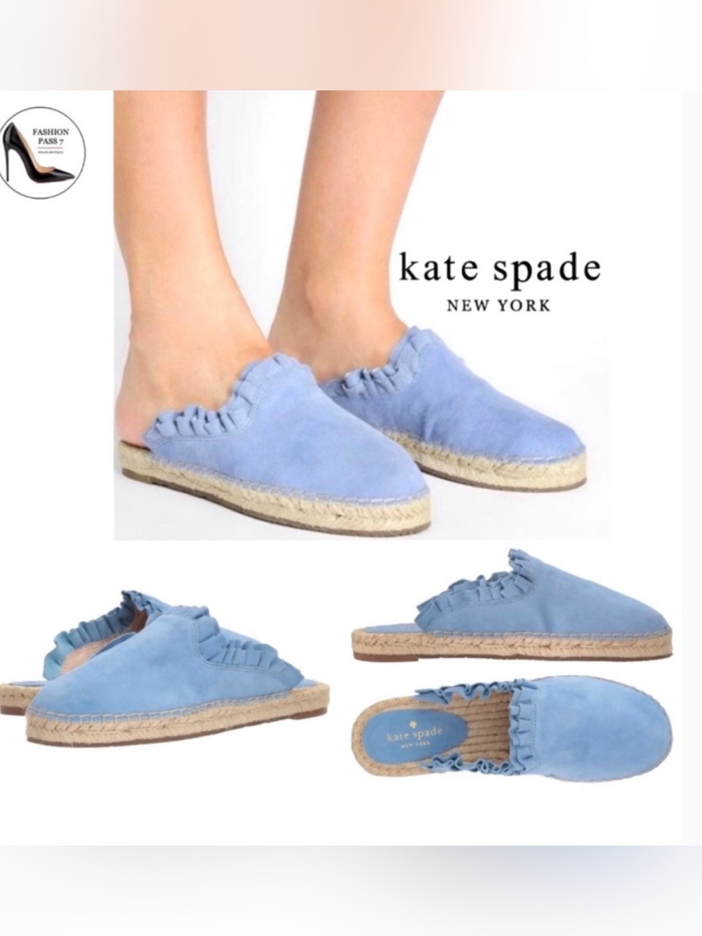 kate spade Light Blue Ruffle Espadrille Mule